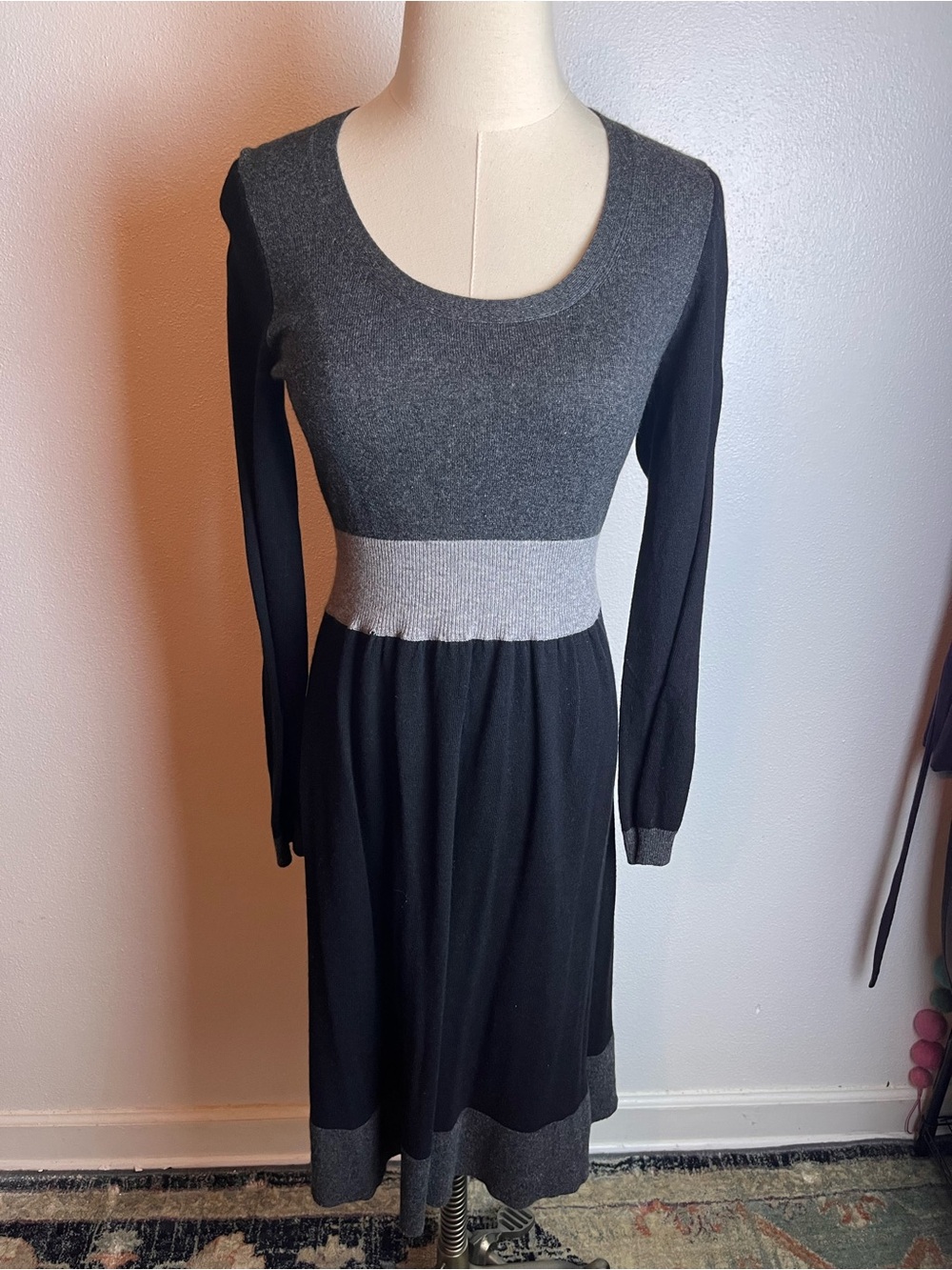 Boden Black and Gray Long-Sleeve Knit Dress